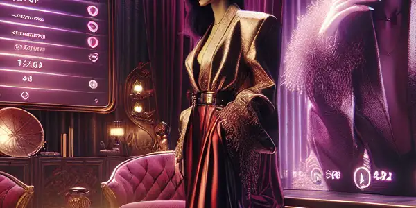 A luxurious virtual streaming environment featuring an elegant female streamer in a cozy, intimate setting with interactive chat.