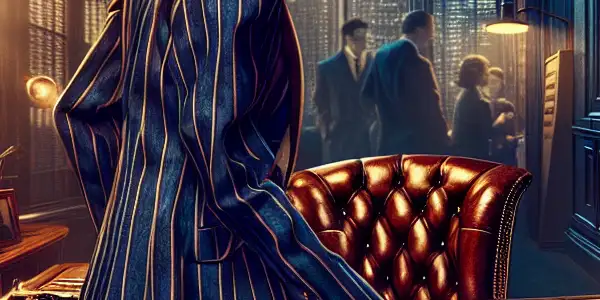 A confident female secretary in a stylish office exudes allure and professionalism amidst a charged atmosphere of power and desire.