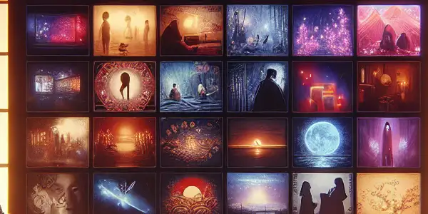 A sleek digital interface for an adult entertainment platform, surrounded by intimate elements and Japanese cultural hints.